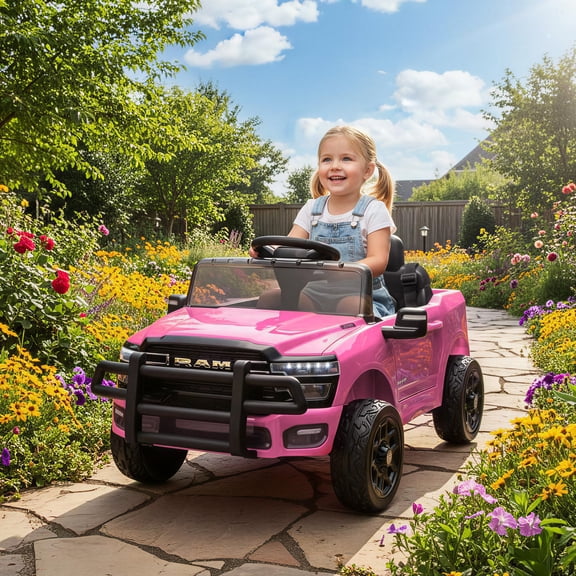 Qaba 12V Kids Ride on Car, Licensed Dodge RAM 3500 Ride on Toys for Toddlers with Dual Motors, Remote Control, Suspension, Bluetooth and Lights, Pink