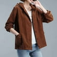 thumbnail image 2 of Pounoo Gift Winter Corduroy Coat for Women Zip Up Long Sleeve Hooded Jacket Loose Solid Color Outerwear Winter Warm Outerwear With Pocket, 2 of 6