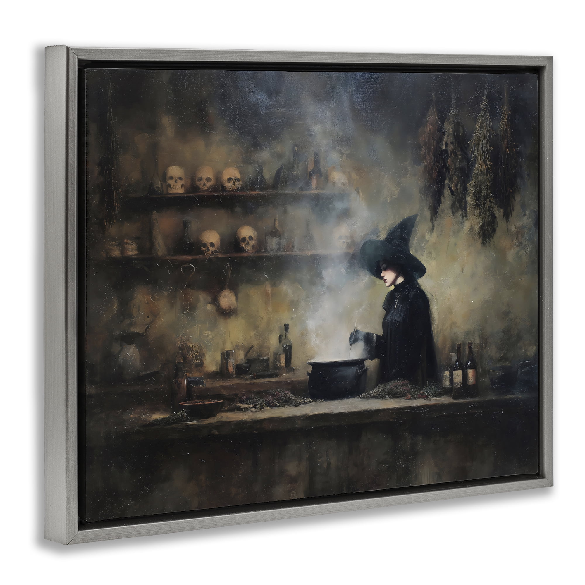 Witch's Cauldron Brew Gray Framed Floater Canvas Wall Art, design by Arlington Prints