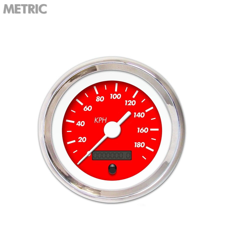 Speedometer Gauge Metric Marker Red , White Vintage Needles, Chrome