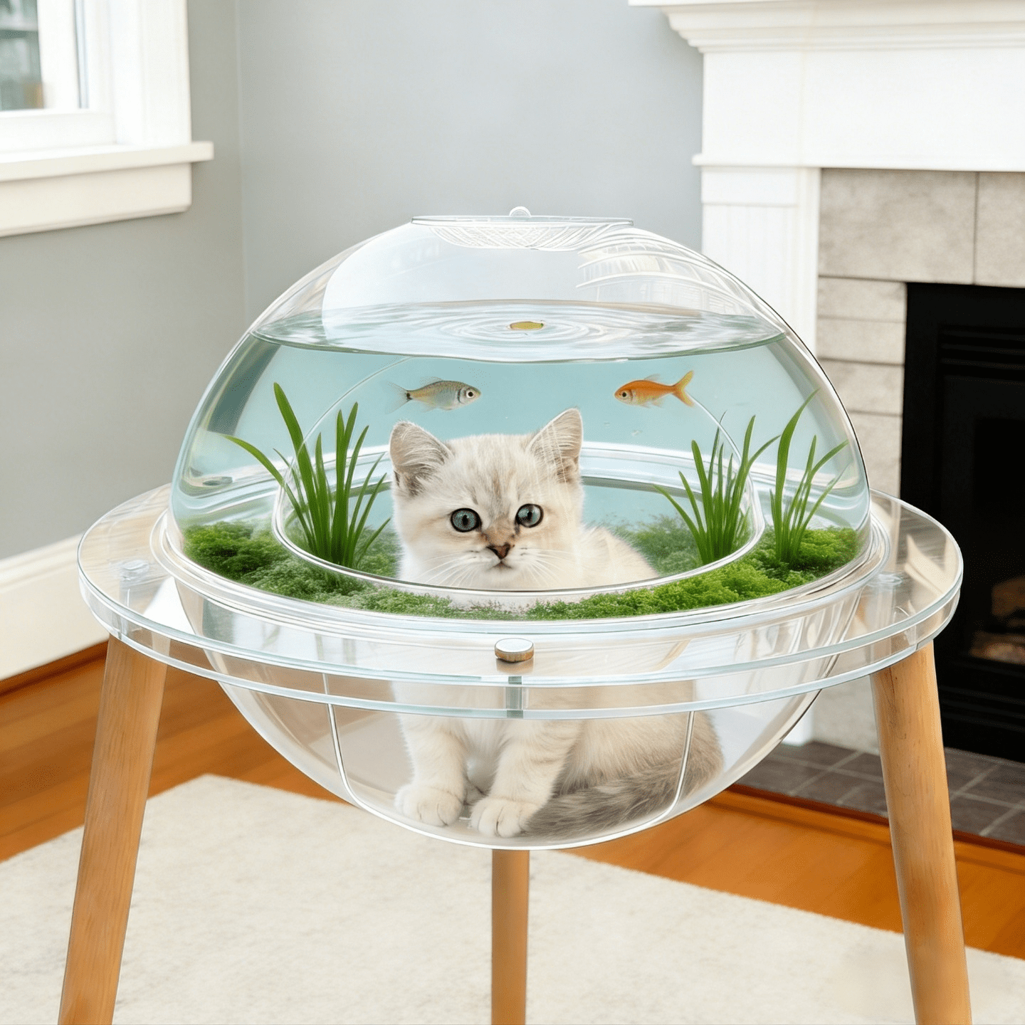 Large Cat Cave for Pet Cat House-360° Immersive Cat TV with Internal Tunnel, Heavy-Duty Plywood Base 4mm Thick Acrylic, Indoor Cat Enrichment Furniture