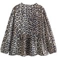 JGGSPWM Women's VNeck Lantern Sleeve Leopard Blouse Comfortable