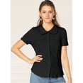 thumbnail image 2 of Camisa de Manga Corta Suave con Botones y Cuello Peter Pan Allegra K Negro S, 2 of 6