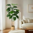 thumbnail image 4 of Historyli Artificial Scindapsus Aureus Plant, Faux Golden Pothos, Trunk Wrapped with Banana Peel, Potted, 5FT, 4 of 8