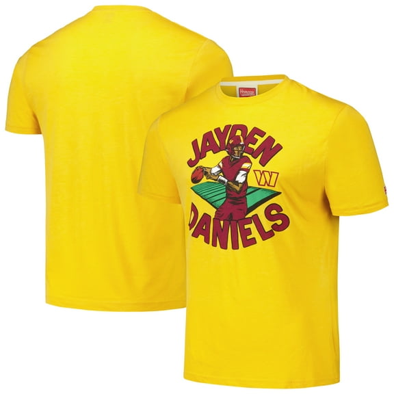 Unisex Homage Jayden Daniels Gold Washington Commanders Caricature Player Tri-Blend T-Shirt