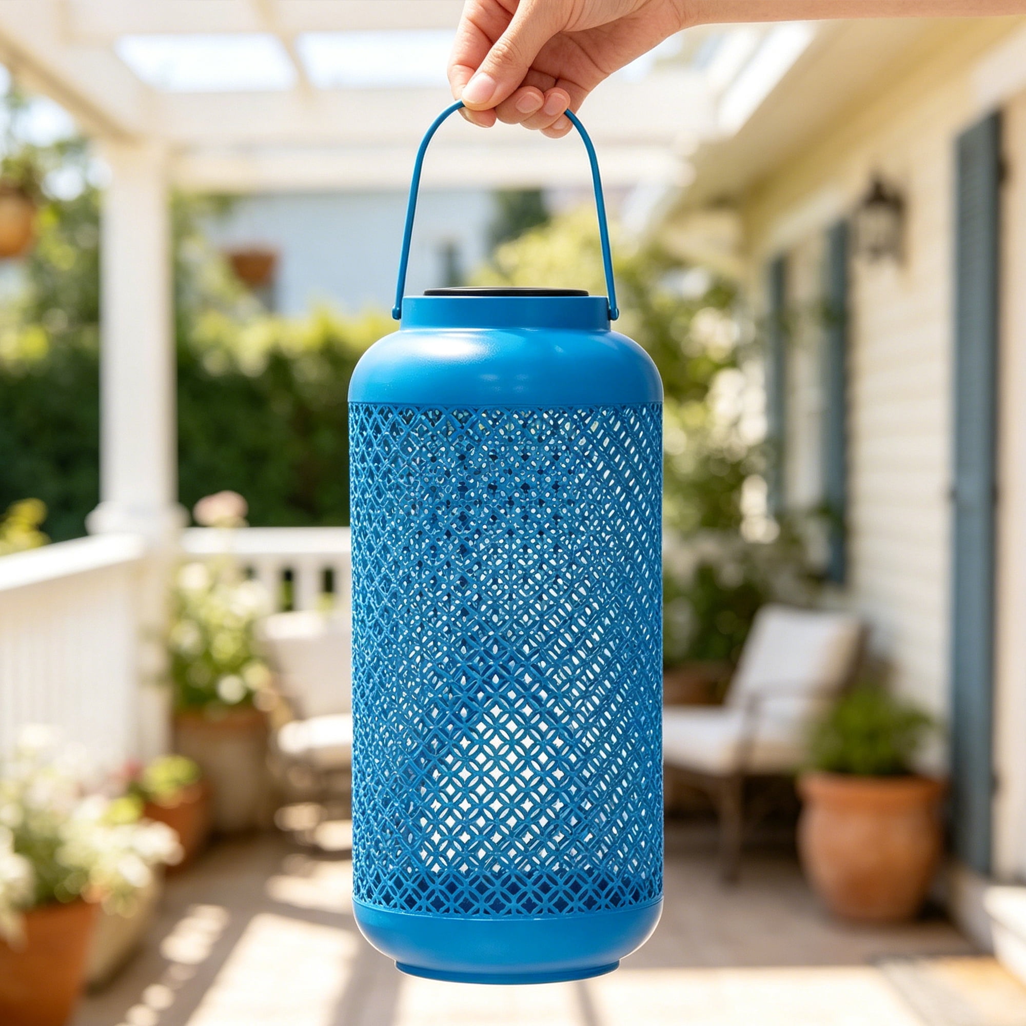 Abble  Outdoor Solar Lantern Light Metal Decorative Light Patio Garden Lantern with Hollowed-Out Design Hanging Lantern, Aqua