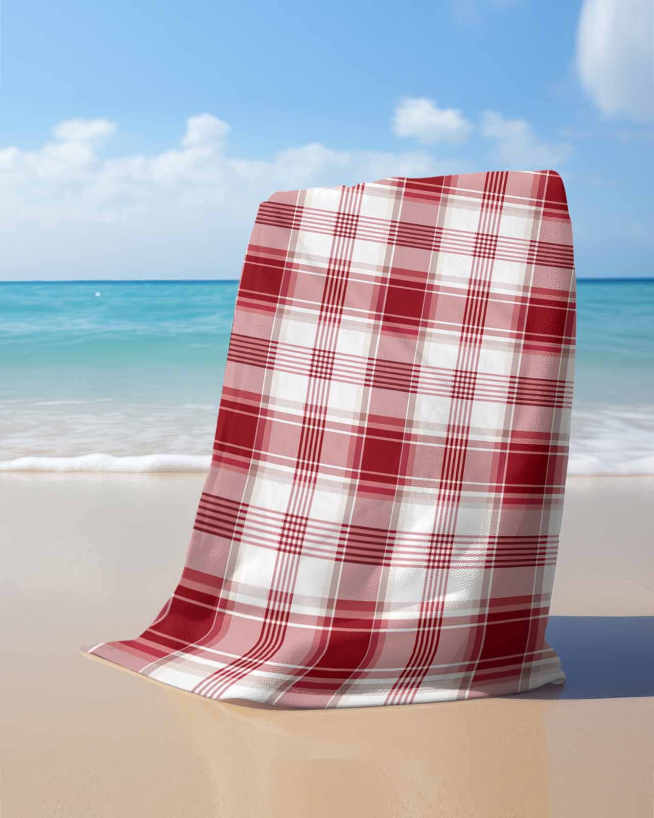 Red Checkered Beach Towels Oversized Super Absorbent, Red White Plaid Farmhouse Lightweight Bath Towel Quick Dry Sets For Bathroom/Pool/Rv Camping/Beach Play/Gym Room/Picnic 23"x47"