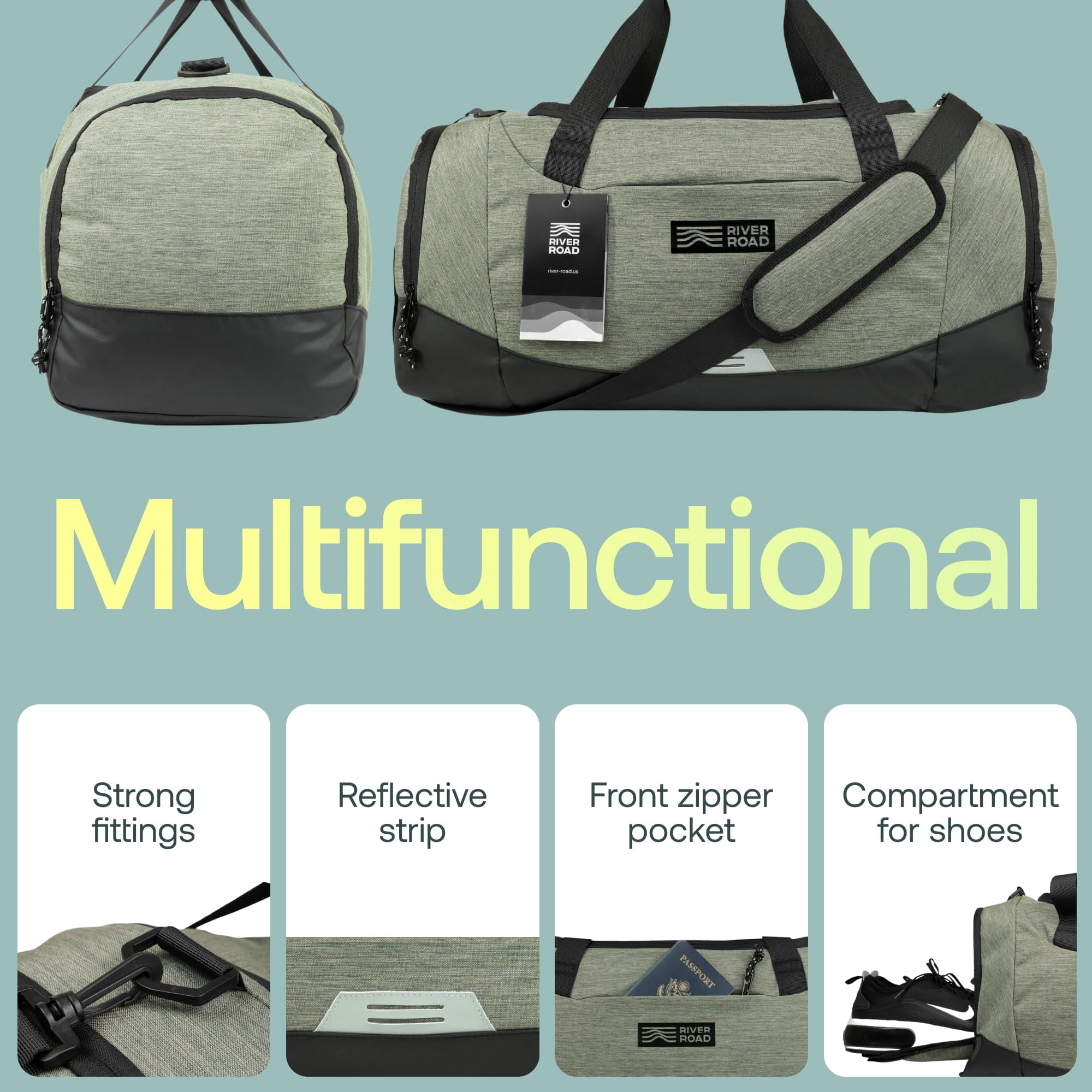 River Road CityRoll 40L Medium Duffle Bag - Sports & Travel - Unisex Dark Green