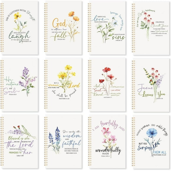 12 Pack Christian Gifts for Women Bulk Christmas Spiral Bible Verse Notebooks A5 Aesthetic Inspirational Religious Journals Prayer Notepad with Scriptures for Church Sunday School(Blessed)