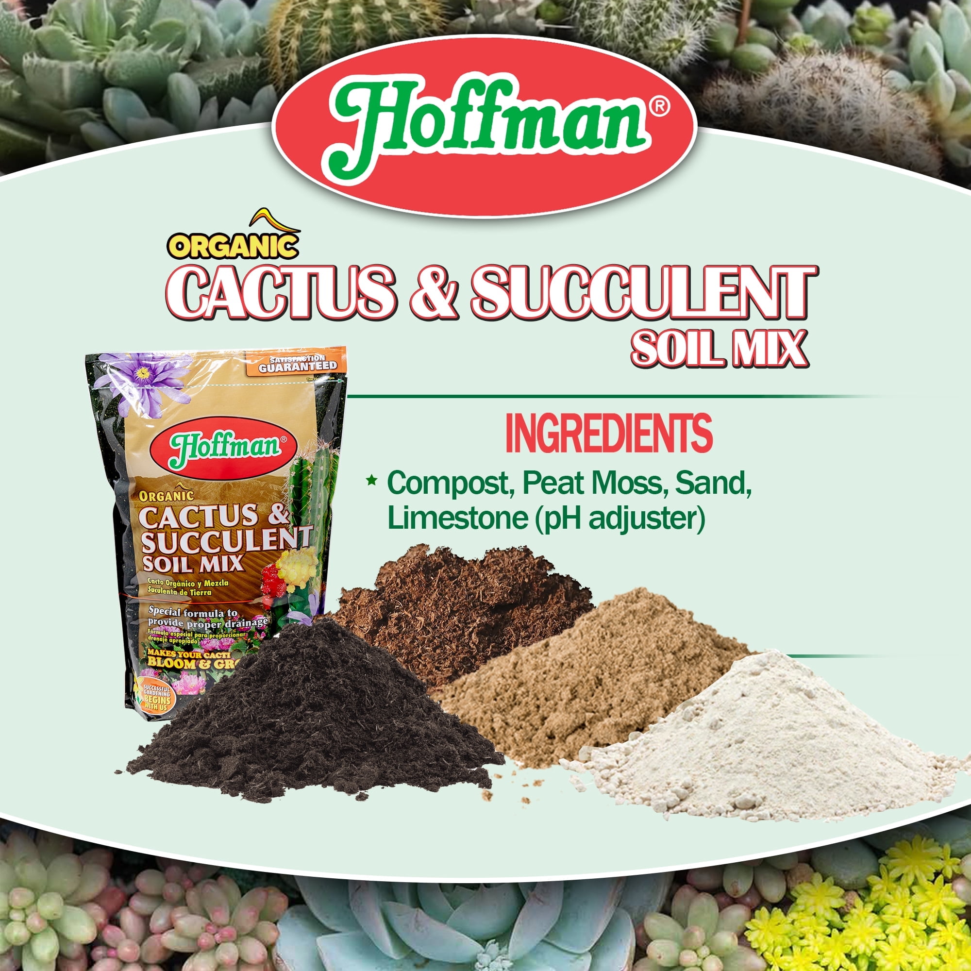 Hoffman Organic Cactus and Succulent Soil Mix to Provide Proper Drainage and Improve Growth in Cacti, 10qts, 2 Pack