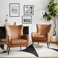 thumbnail image 3 of Faux Leather Armchair with Removable Cushion Upholstered Wingback Accent Chair Set of 2 Living Room Bedroom,Camel, 3 of 8