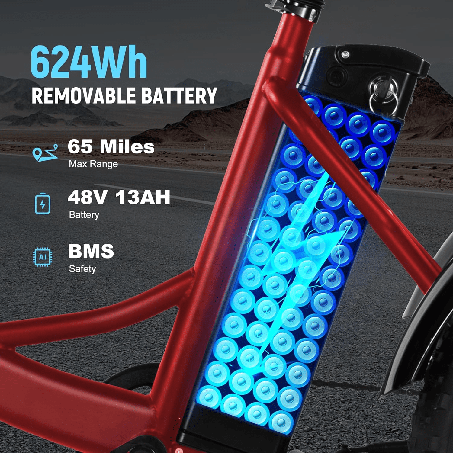 Qlife Triker Plus Electric Bike, Peak 750W Brushless Motor Electric Tricycle for Adults, 48V 13Ah, 20MPH Up to 65 Miles ，20x4.0 Fat Tire E-Bike（red）