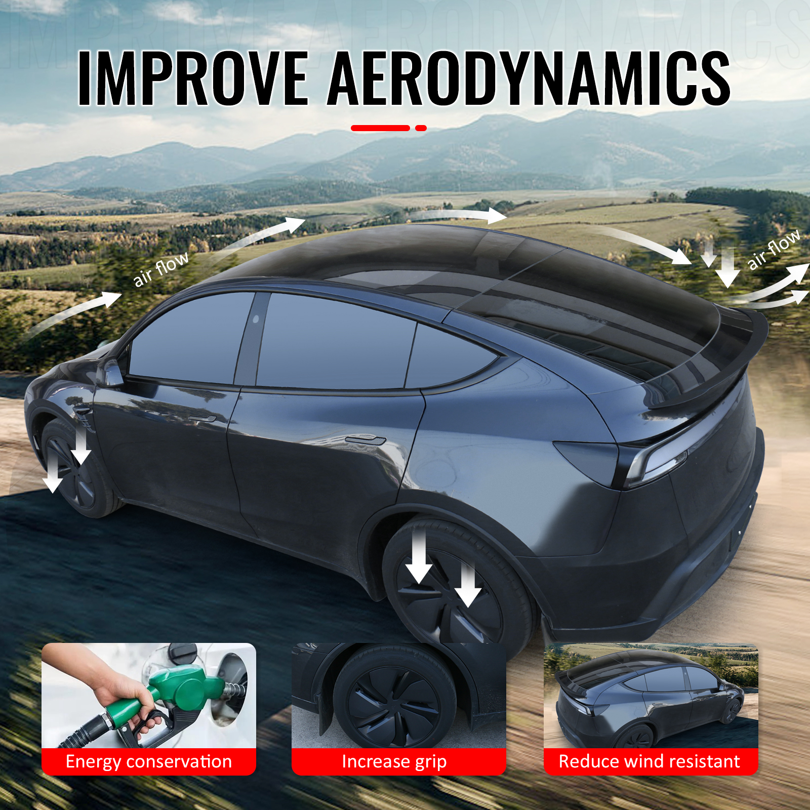 Ikon Motorsports Trunk Spoiler Compatible with 2026 Tesla Model Y Juniper, P Style Matte Black ABS Plastic Add-on Rear Trunk Lid Spoiler Wing Lip