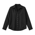 thumbnail image 5 of Yyeselk Women's Cotton Linen Snap Button Long Sleeve Shirt with Pocket Collared Relaxed Fit Lightweight Casual Tops Black Small, 5 of 7