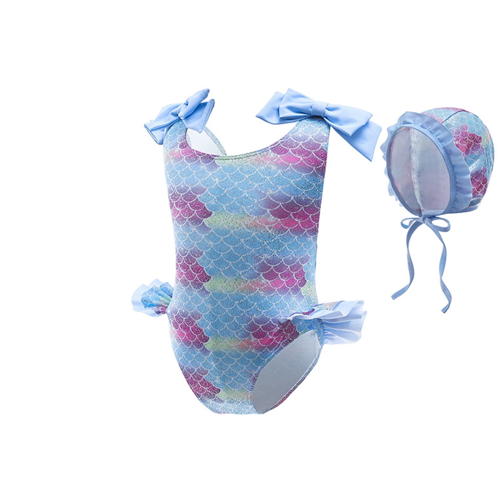 Sunnyoo Little Girls One-Piece Swimsuit Ruffle Bathing Suit with Hat UPF 50+ Swimwear