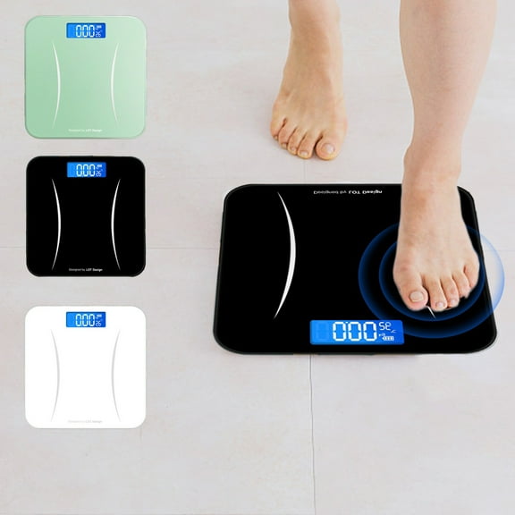 Rechargeable Digital Bathroom Scale | Glass Platform | Measures Body Weight & Room Temperature | Mountain Sensor | LED Luminous Display | USB Charging | 26x26cm | White Green | 1 Pc