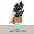 thumbnail image 6 of Martha Stewart 16 Piece Lockton High Carbon Stainless Steel Cutlery Kitchen Knife Block Set W/ABS Tripe Riveted Forged Handle Acacia Wood Block - Black W/Gold, 6 of 13