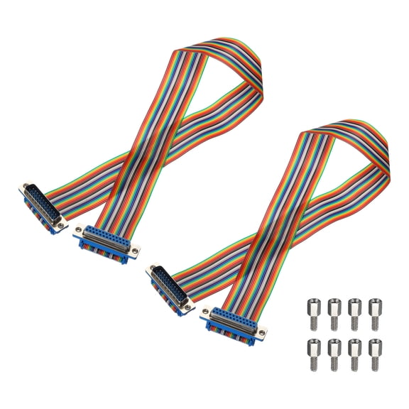 2 Pcs IDC Rainbow Wire Flat Ribbon Cable DB25 Male to DB25 Female 19.7 Inch Length 2.54mm Pitch