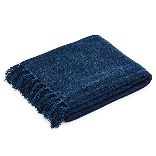 Americanflat Chenille Throw Blanket in Blue with Breathable Polyester