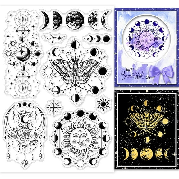 Magic Luna Sun Transparent Clear Stamps Magic Butterfly Embossing Stamp Sheets Silicone Clear Stamps Seal for Scrapbooking and Card Making Paper Craft Decor Clear DIY