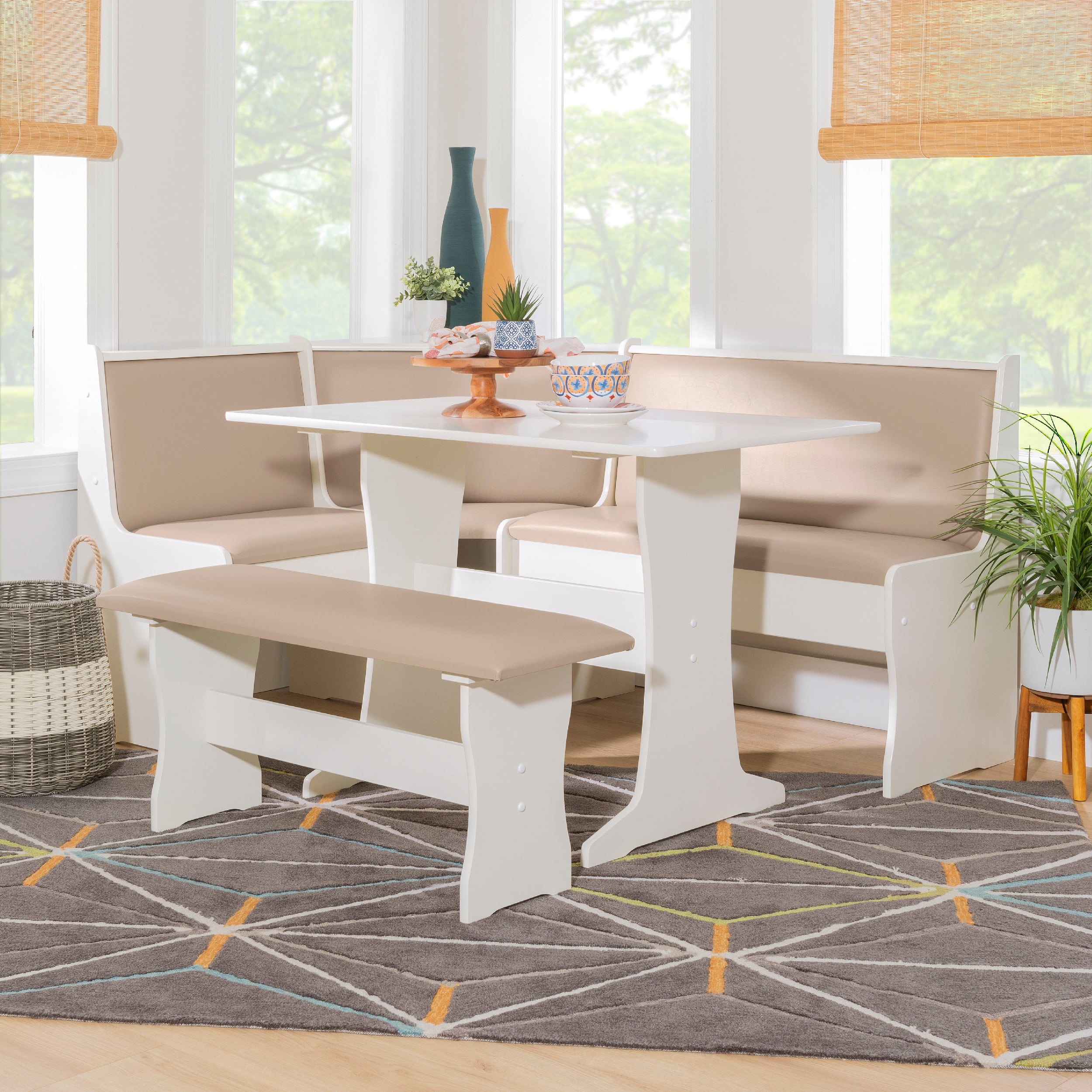 Linon Stella Dining Nook, Table, and Bench Set with Storage, Seats 5