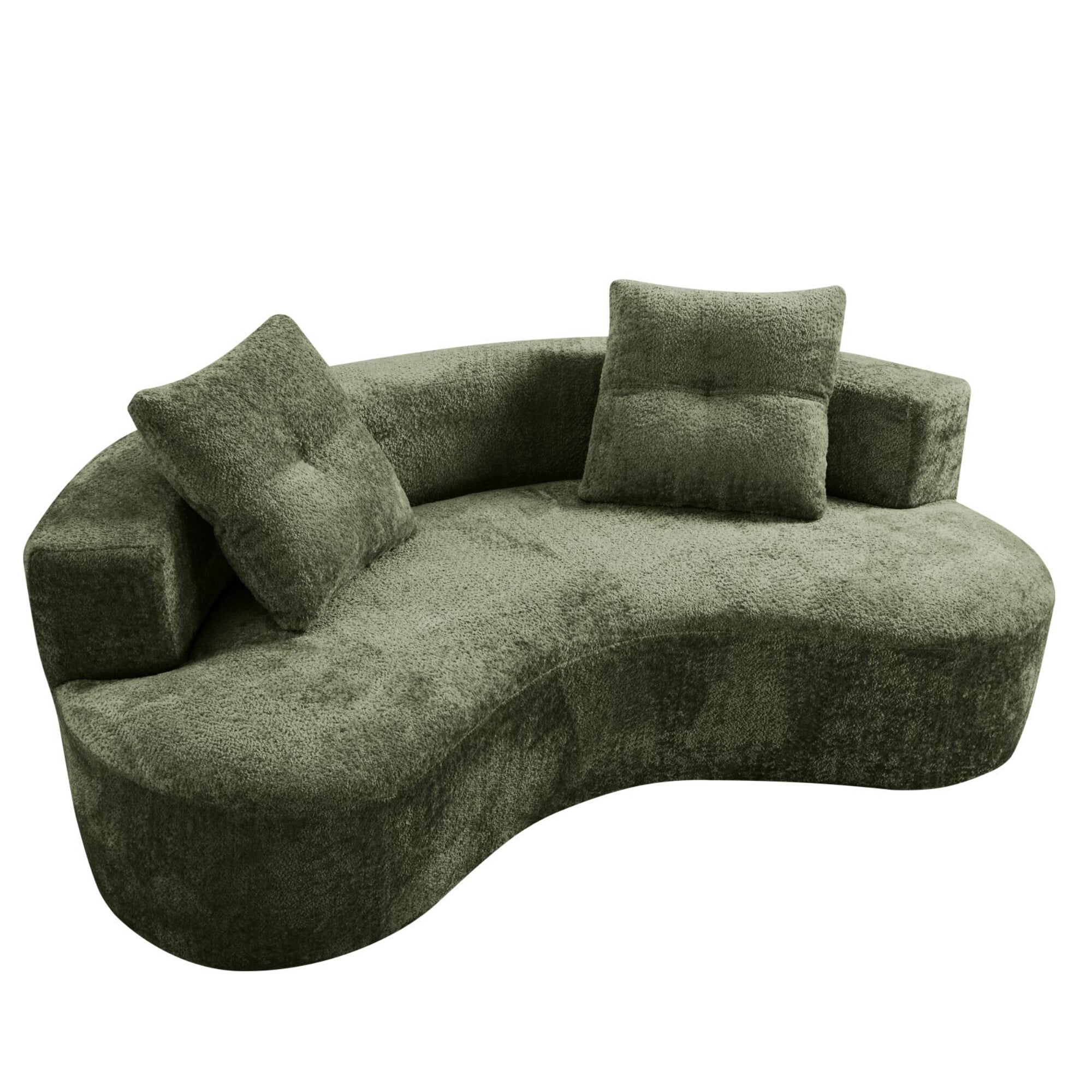 DEALTOPS 80" Curved Boucle Floor Sofa, 3-Seater Boneless Cloud Couch with 2 Pillows, No Assembly, Green