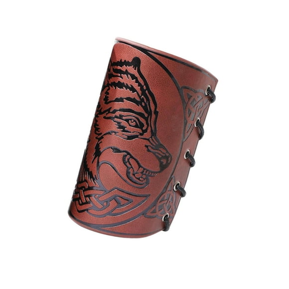 Viking Bracers Arm Armor Cuff Wolf Wrist Leather Man Gauntlet Wristband Guard Wristband for Cosplay Women Brown