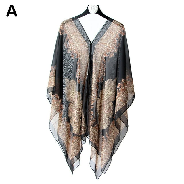 Ladies Beach Sunscreen Shawl Multi-purpose Chiffon Silk Scarf Print P9R0
