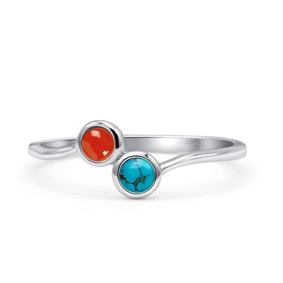 New Design Fashion Band Simulated Turquoise & Carnelian 925 Sterling Silver Size 4