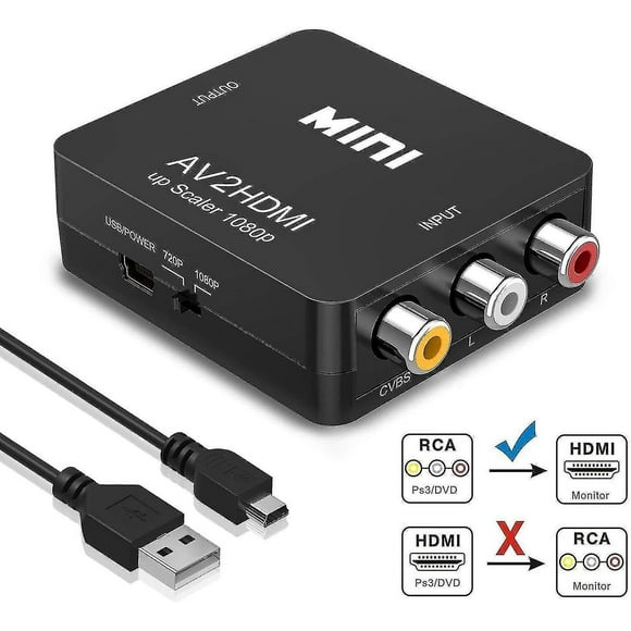 To Hdmi Converter, 1080p For Ps2 Wii Snes N64 Vhs Vcr Camera Dvd, Supporting Pal/ntsc With Usb Cable