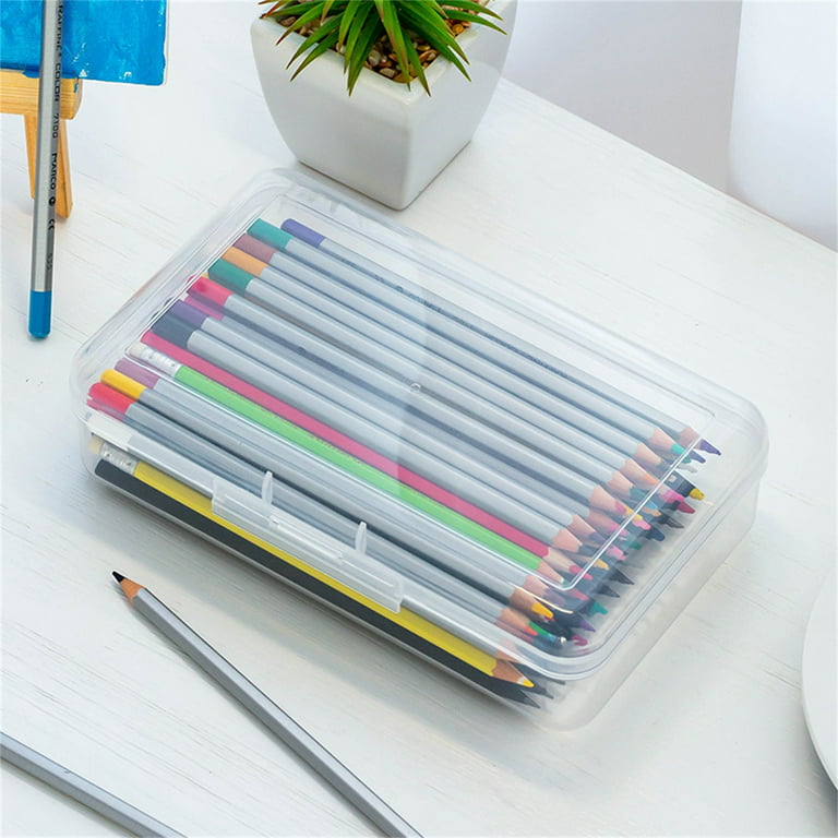 2 Pack Pencil Box, Plastic Pencil Case For Kids , Transparency Pencil Holder  Organizer For School Supply, Crayon Box Storage, Large Capacity & Snap-ti