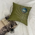 thumbnail image 3 of The HomeCentric Pillow Covers, Green Pillow Cover, Floral Cushion Cover, Pillow Cover Pack of 2, 12x12 inch (30x30 cm) Art Deco Silk Throw Pillow Cover, Peacock Feather - Green Peacock Feather, 3 of 13