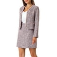 thumbnail image 4 of INSPIRE CHIC Women's Plaid Tweed Suit Set 2 Piece Outfits Short Blazer Jacket and Skirt Sets M Pink, 4 of 6