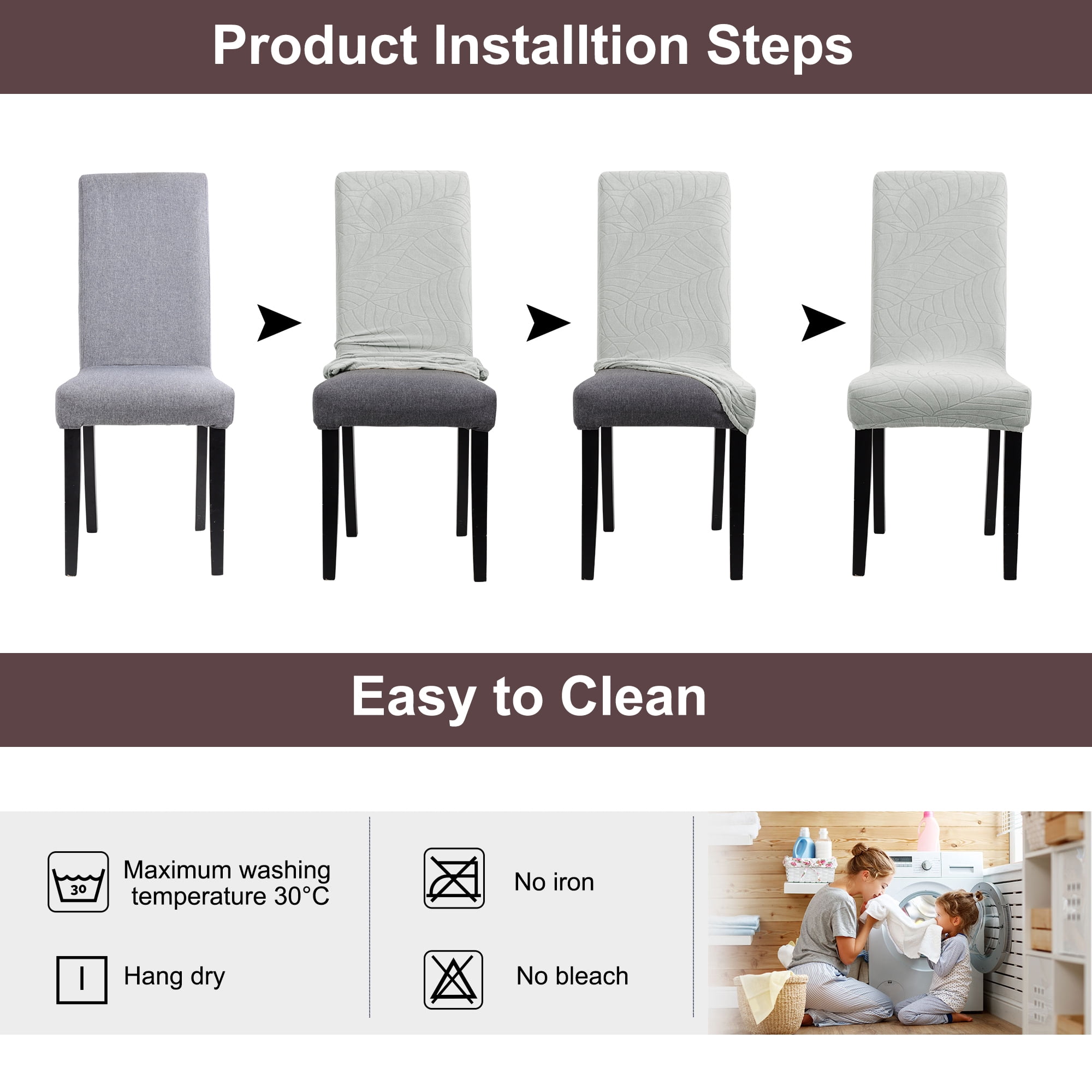 Unique Bargains Jacquard Stretch Removable Dining Room Chair Covers 6 Light Gray