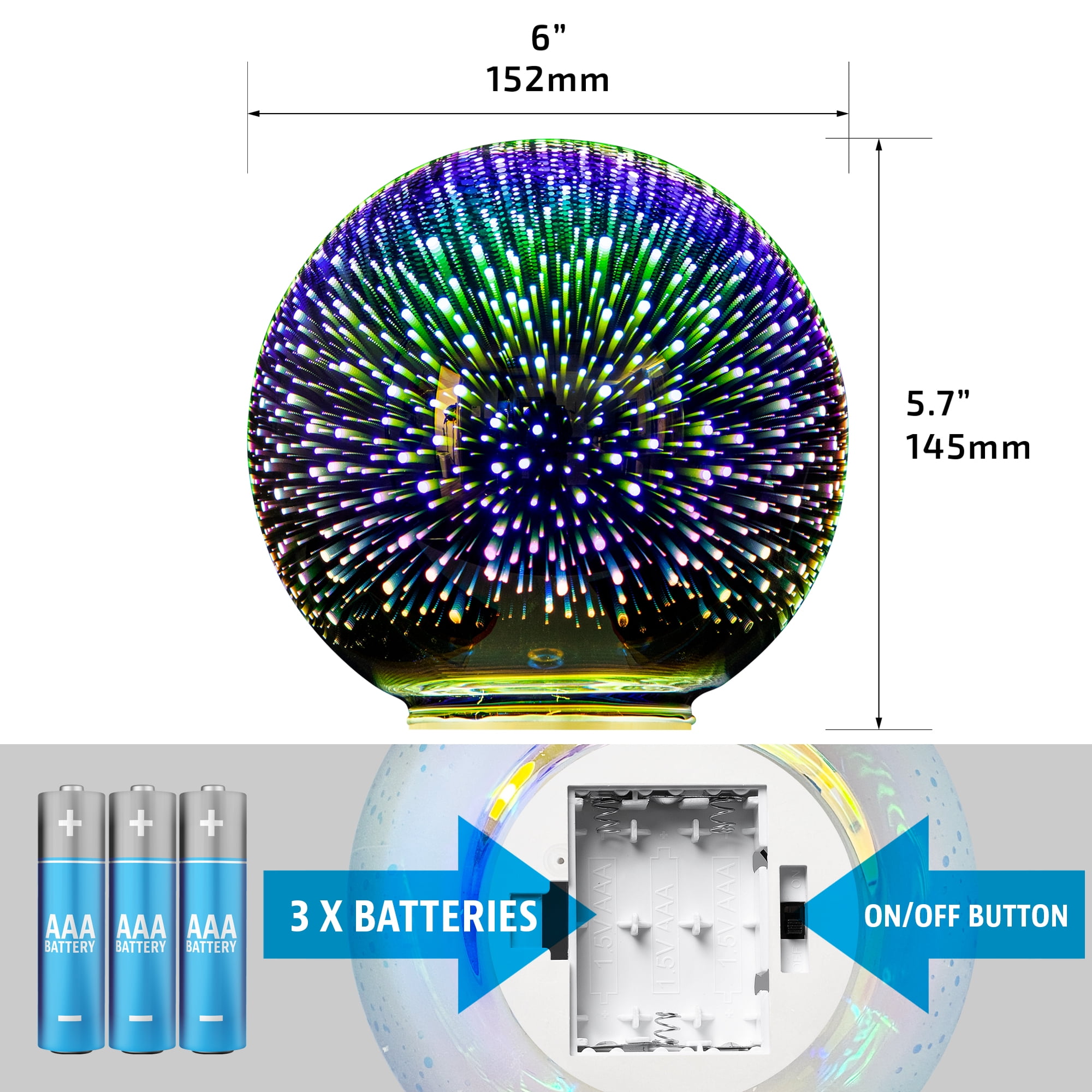 BrightSide 6 inch Plasma Globe LED Light, Multicolor Glass LED Mood Lamp, Battery Powered