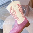 thumbnail image 5 of Dakaela Girls Cowgirl Boots Unisex Child Kids Glitter Cowboy Mid Calf Booties Sparkly Toddler Embroidery Western Riding Shoes Pink 13.5, 5 of 8