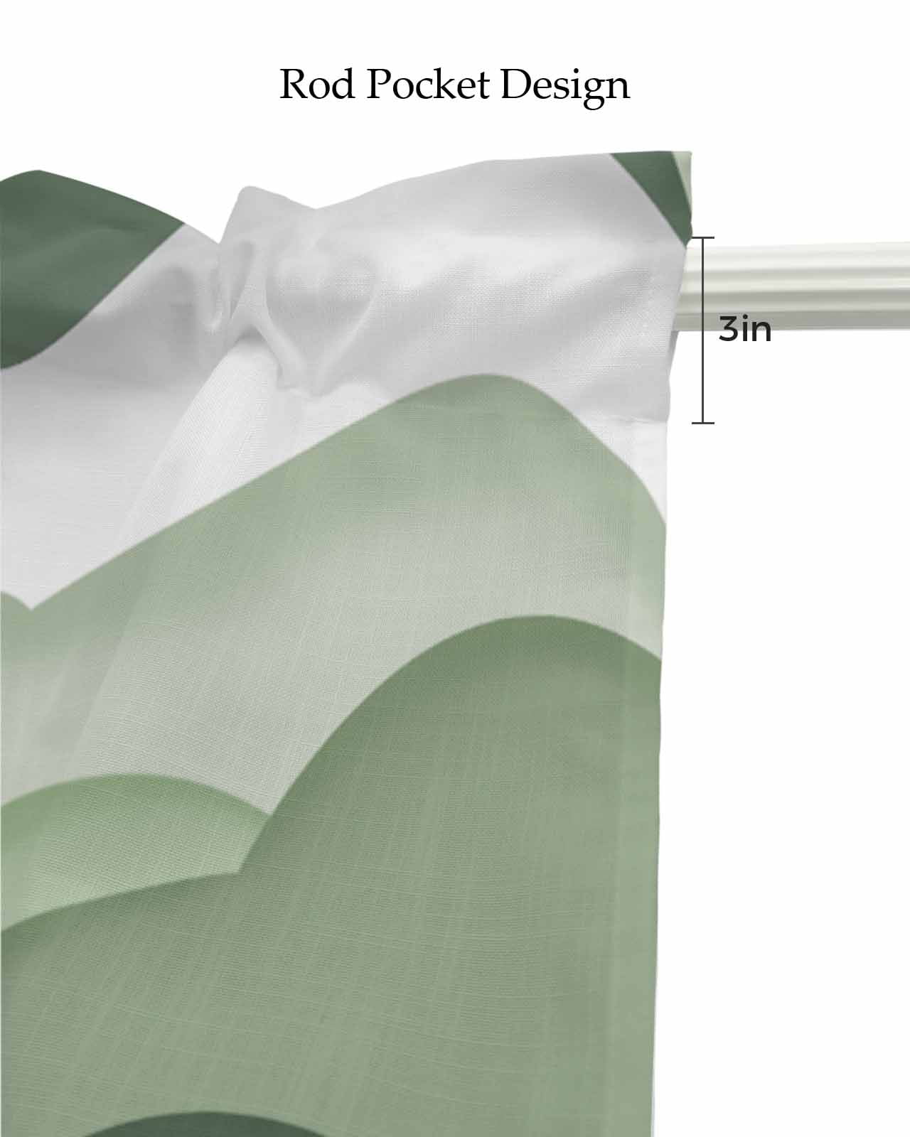 Sage Green Linen Curtain Valance for Bedroom/Bathroom/Kitchen/Office/Living/Dining Room Window,Coastal Ocean Geometric Abstract Wave White Pocket Topper Drapes Decorative Cafe Drapery Panel 54"x18"