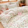 thumbnail image 4 of 3 Pieces Botanical Floral Beige Pink Flower Full Duvet Cover Vintage Style Soft Cotton Garden Floral Aesthetic Bedding Set, 4 of 7