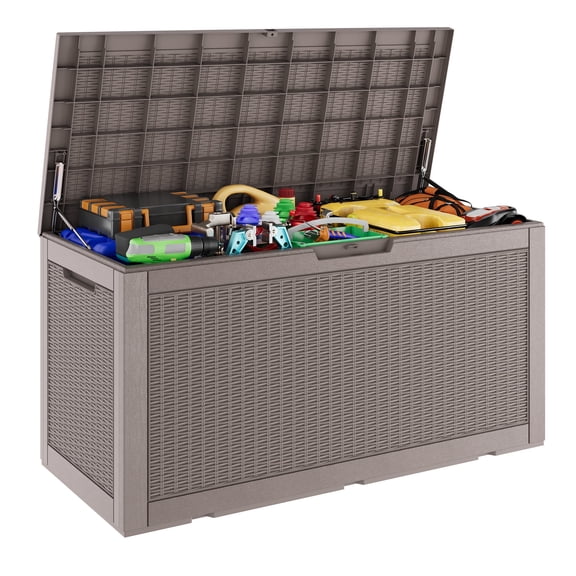 LHBcraft 110 Gallon Resin Deck Box,Lockable Outdoor Storage Container,Waterproof Storage Box for Patio Furniture Cushions,Gray