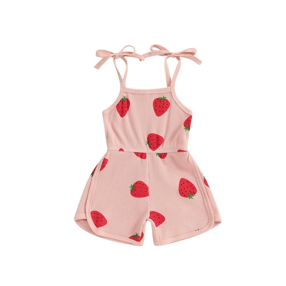 Suealasg Kids Toddler Girls Romper Pants Sleeveless Strawberry Print Short Jumpsuit Pants 6M 1T 2T 3T 4T 5T Little Girls Summer Playsuit Clothes