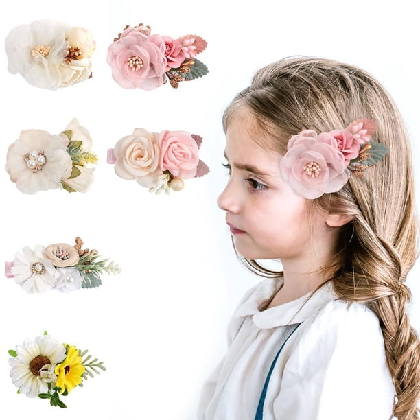 RV 6 PCS Juego de pinzas para el cabello para niña Pinzas para el cabello con flores artificiales Pasador Pinza para el cabello con flores Pinza para el cabello con flores Pinza para el cabello para niña de las flores Flores artificiales Estilos aleatorios Rojo Verde
