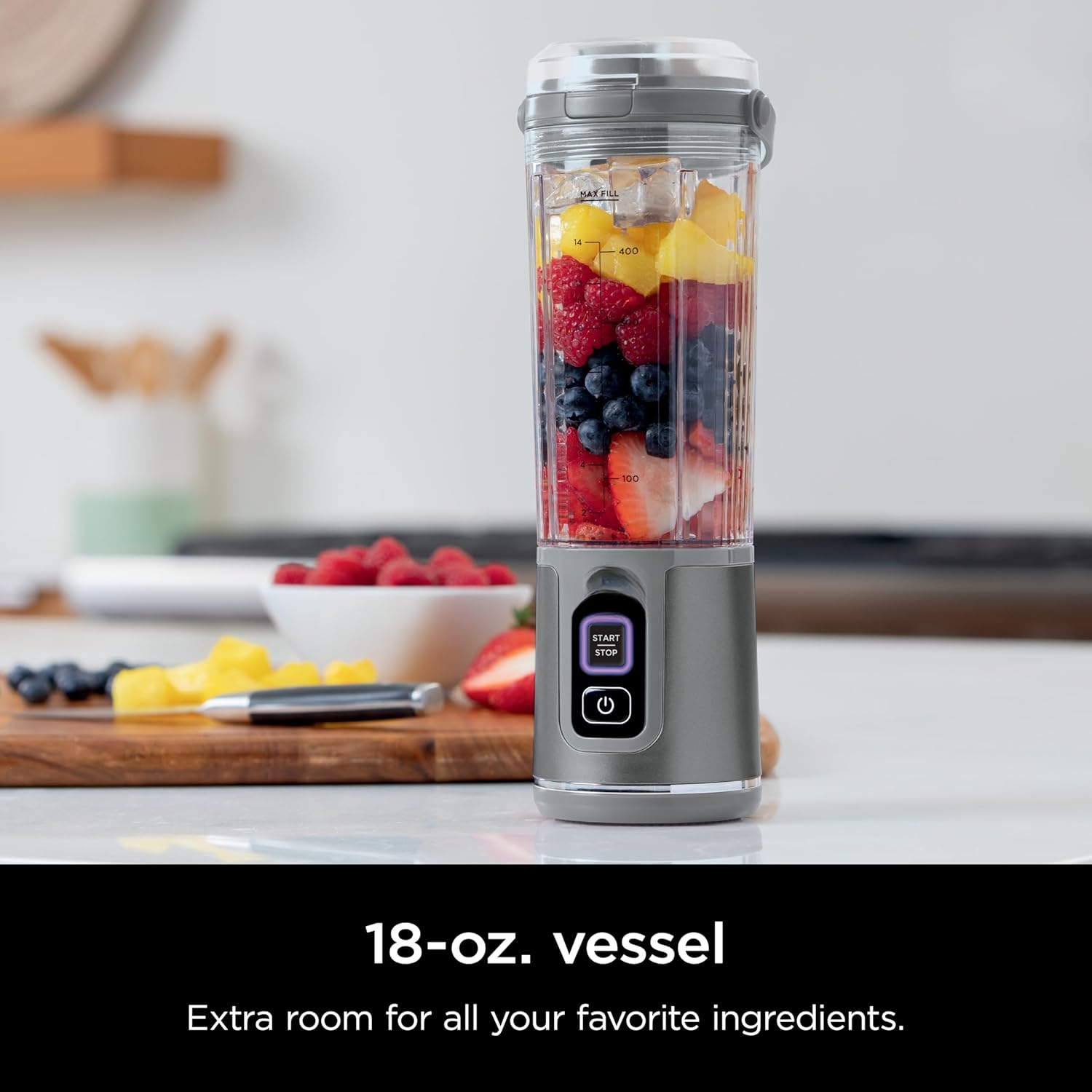 Blast 18Oz Portable Blender, Cordless Personal Blender for Shakes & Smoothies, Leakproof Lid & Sip Spout, USB-C Rechargeable, Dishwasher Safe, BPA-Free, Grey