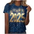 thumbnail image 1 of Camisetas Casuales de Mujer Año Nuevo Impreso Suéter de Manga Corta Cuello Redondo, Top de Moda para el Uso Diario, 1 of 4
