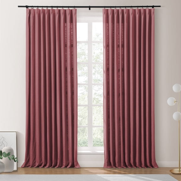 TWOPAGES Room Darkening Drape Cotton Pinch Pleat Curtain Solid Drape for Bedroom, 1 Panel, 52"x84", Burgundy