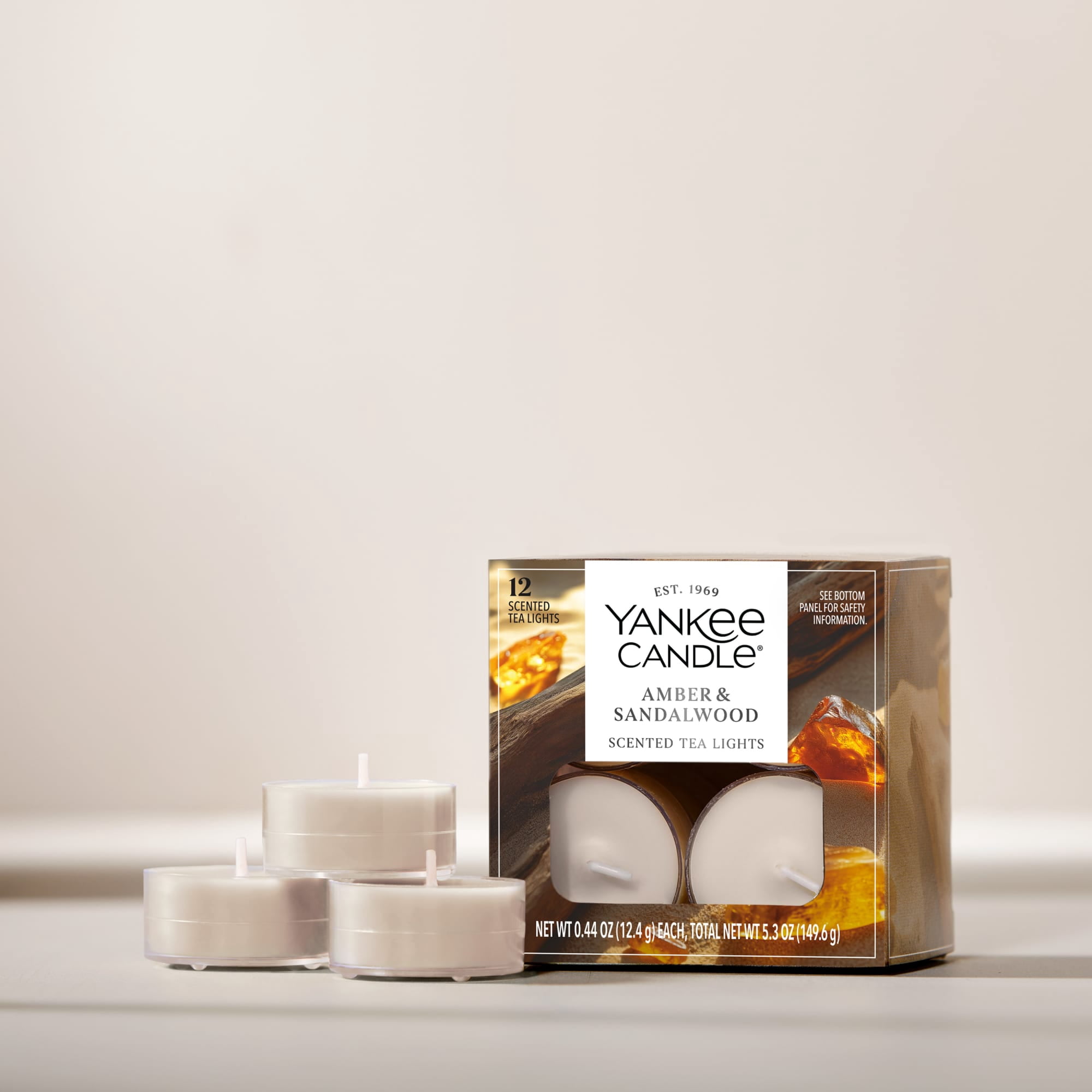 Yankee Candle Scented Tealight Candles, 12-Pack, Amber & Sandalwood Mini Candles