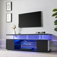 thumbnail image 2 of 63" TV Stand, Gaming Entertainment Center Media Storage Console Table for 70 Inch TV, TV Unit with Large Sliding Drawer, Glass Open Shelf, Side Cabinet and LED Light, Black, 2 of 7