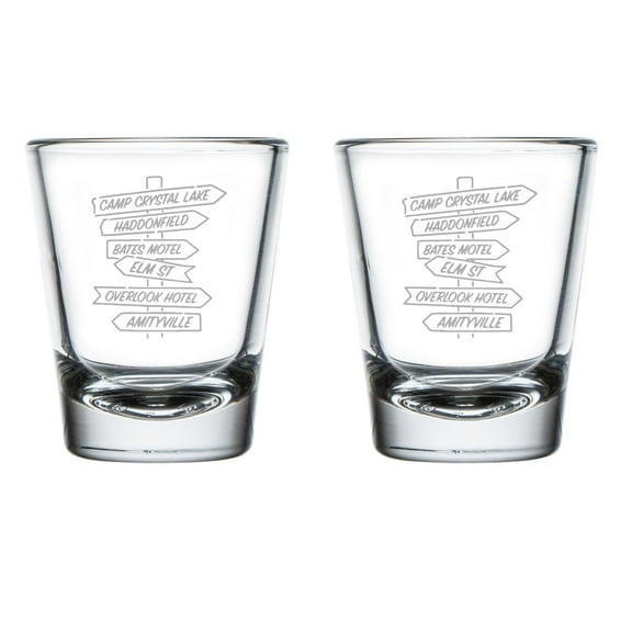 Set of 2 Shot Glasses 1.75oz Shot Glass Gift Horror Movie Street Signs Halloween