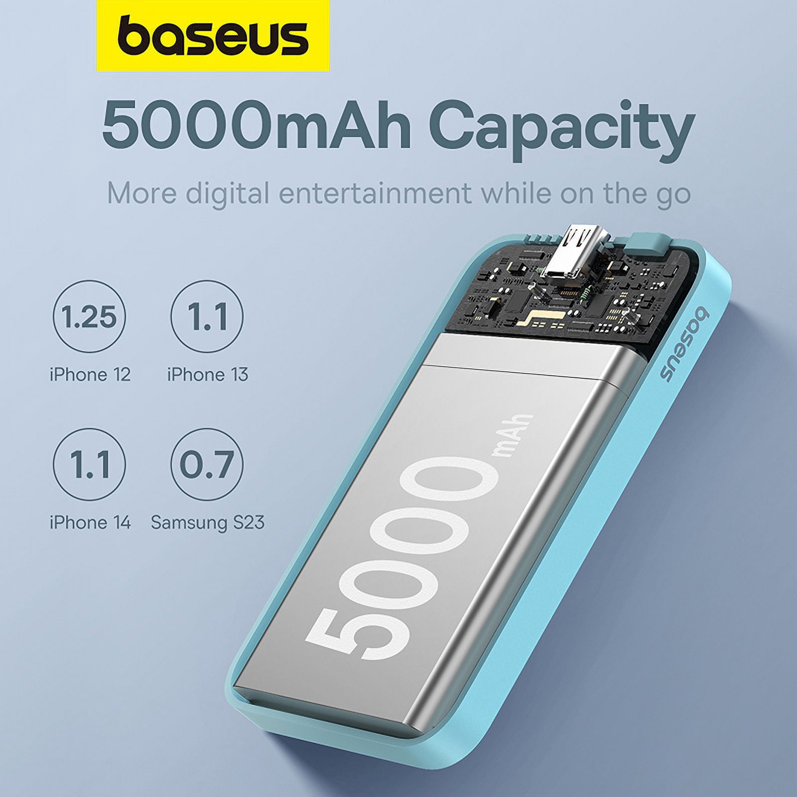 Baseus Magnetic 5000mAh Power Bank, Wireless Portable Charger for iPhone 17/16/15/14, Fast Charging Battery Pack, Blue