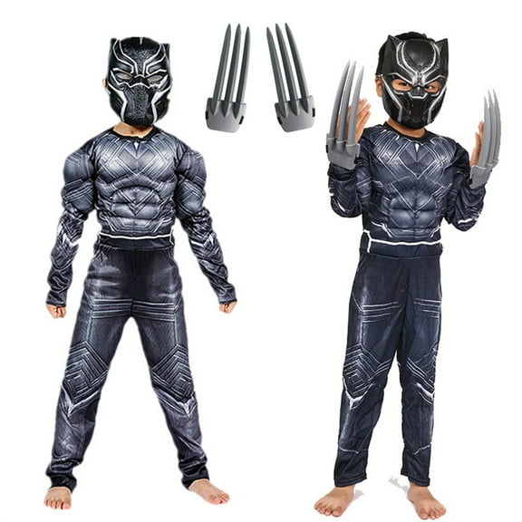 Black-Panther Custom Boys Hero Black Bodysuit Halloween Cosplay Spandex Jumpsuit with Mask