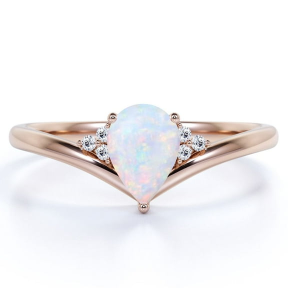 JeenMata Antique 0.80 TCW Teardrop Blue Opal and Moissanite Promise Ring in 18K Rose Gold over Silver